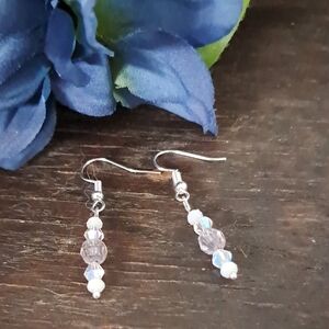 Sweet Ice Blue And White Beaded Earrings